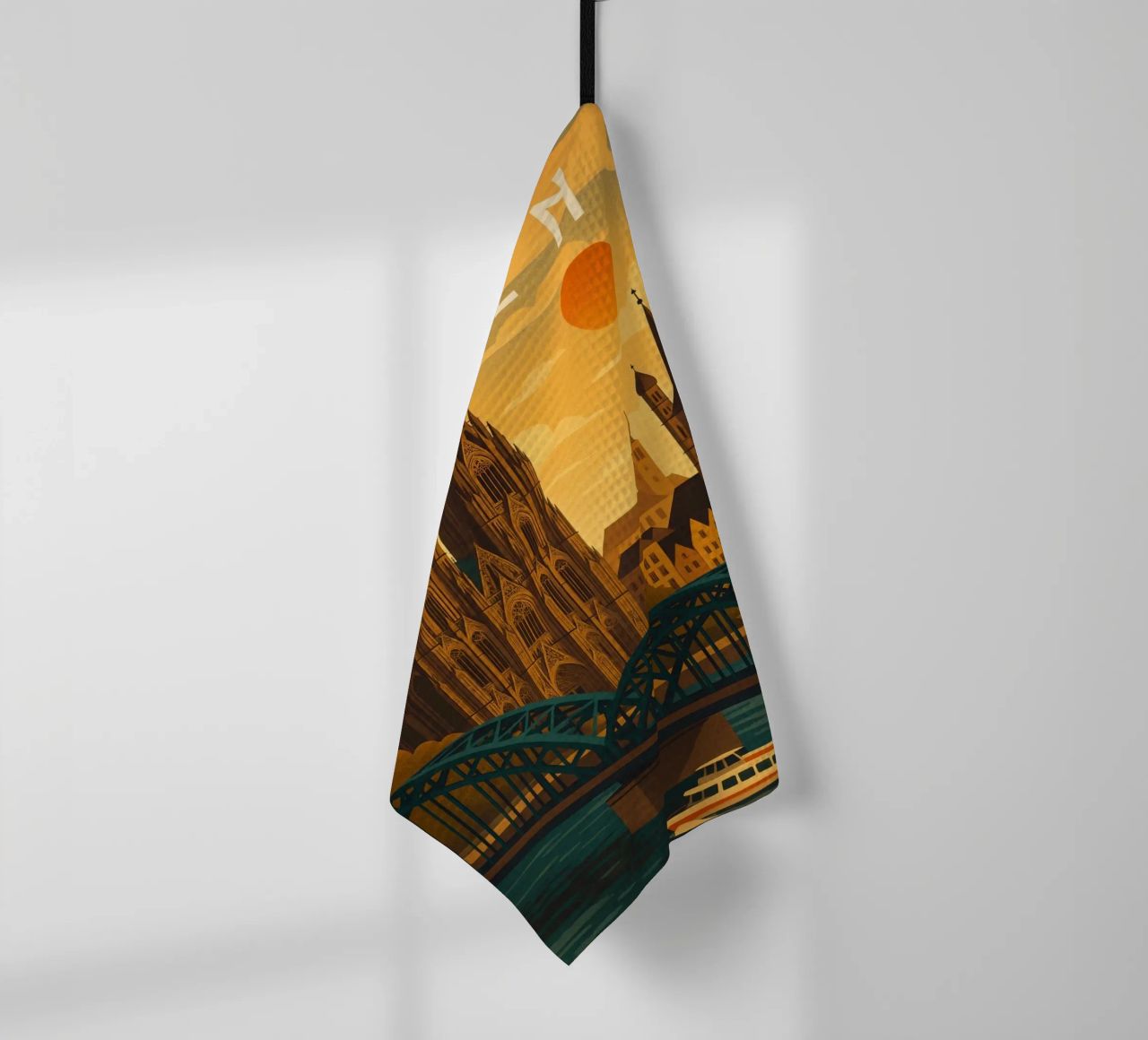 Affiche de voyage Cologne Allemagne - Cathédrale et vue sur le fleuve Rhein torchon de Wanderlust