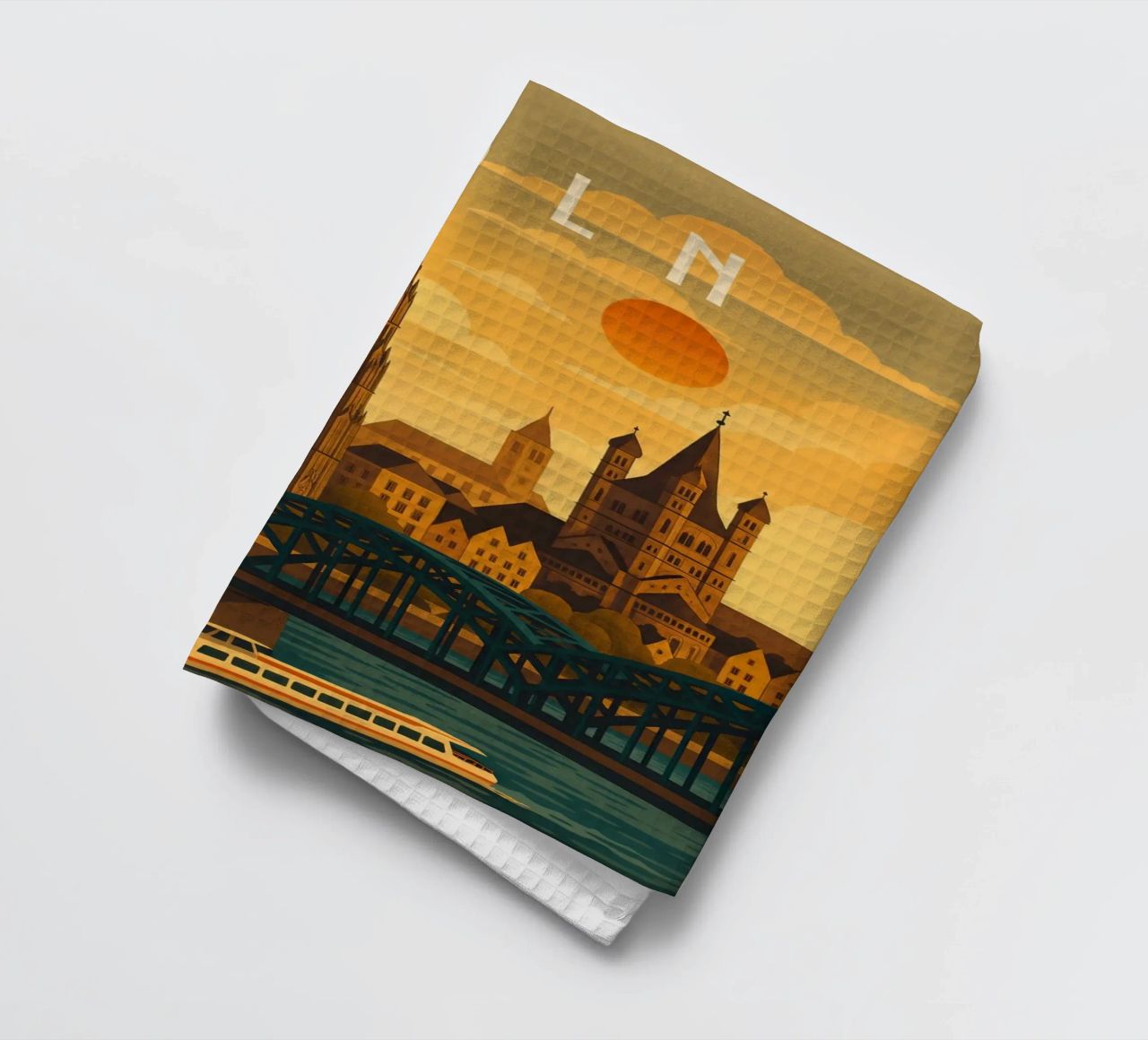 Affiche de voyage Cologne Allemagne - Cathédrale et vue sur le fleuve Rhein torchon de Wanderlust