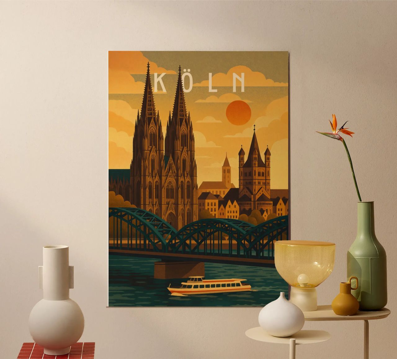 Affiche de voyage Cologne Allemagne - Cathédrale et vue sur le fleuve Rhein poster de Wanderlust