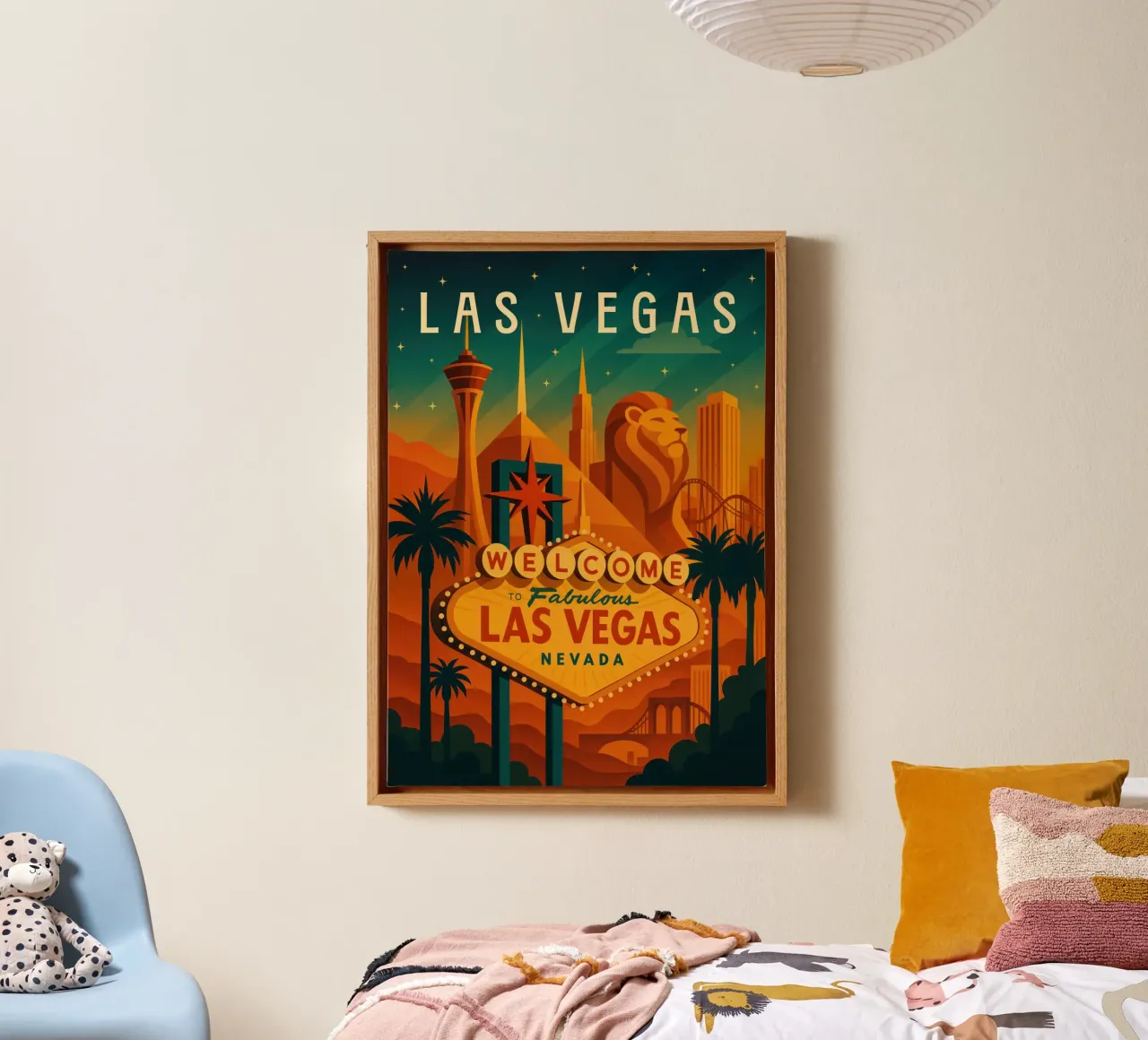 Las Vegas Reisposter - Nachtleven & Iconische Stripverlichting canvas met Baklijst van Wanderlust
