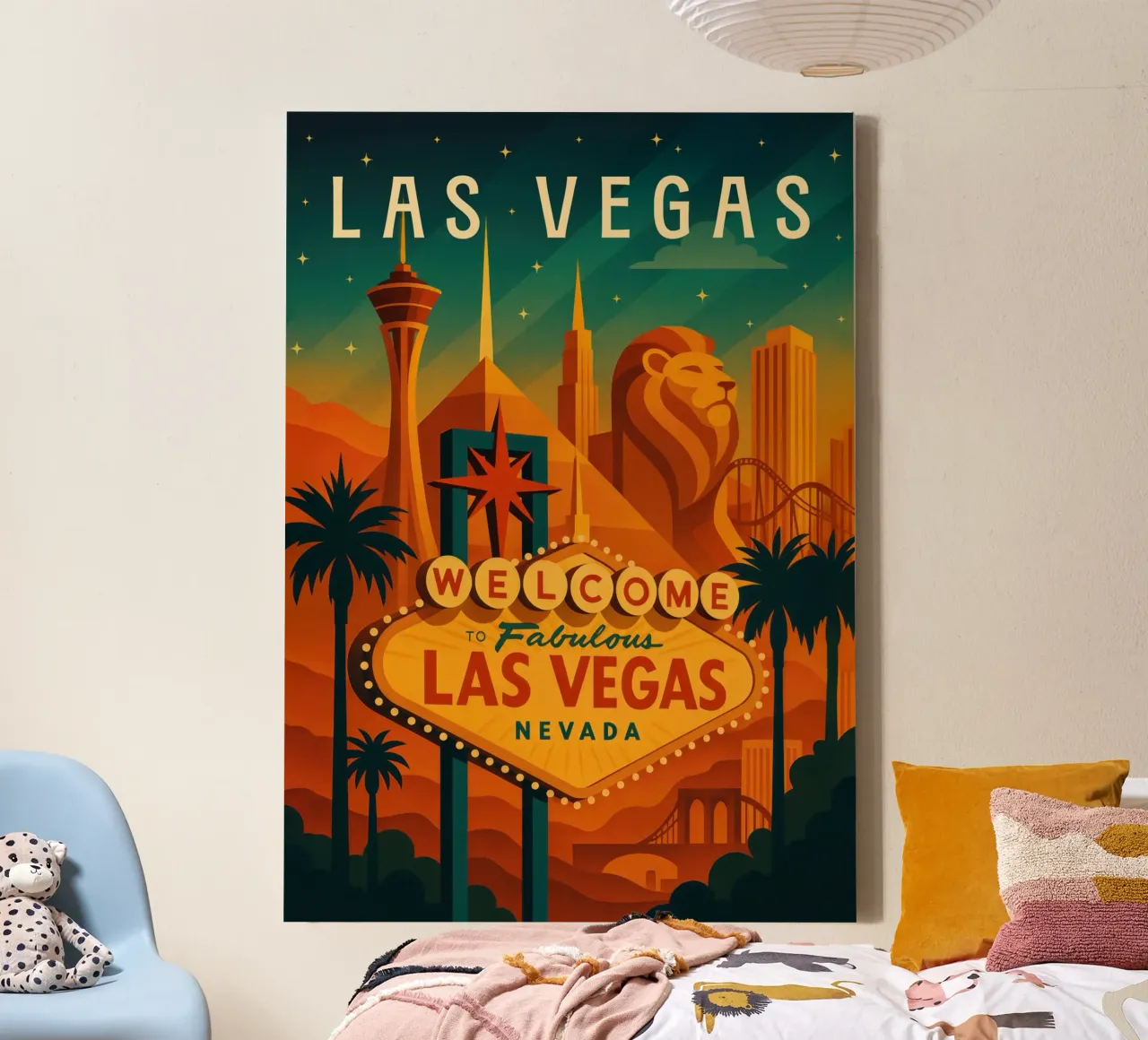 Las Vegas Reisposter - Nachtleven & Iconische Stripverlichting canvas met Baklijst van Wanderlust