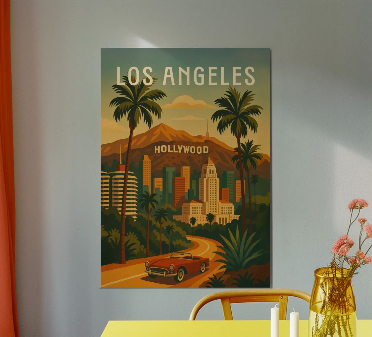 Affiche de voyage de Los Angeles - Hollywood Hills & Sunset Skies poster de Wanderlust