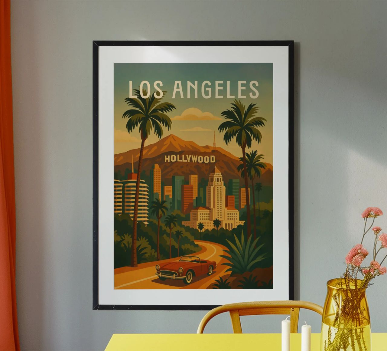 Affiche de voyage de Los Angeles - Hollywood Hills & Sunset Skies poster de Wanderlust
