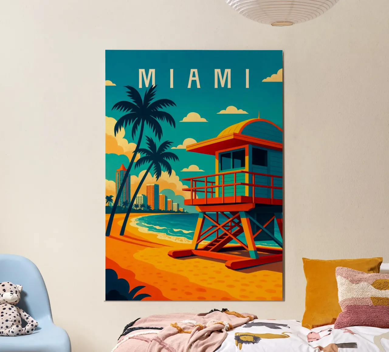 Poster di viaggio di Miami - Spiaggia, palme e brezza oceanica poster con telaio in alluminio da Wanderlust
