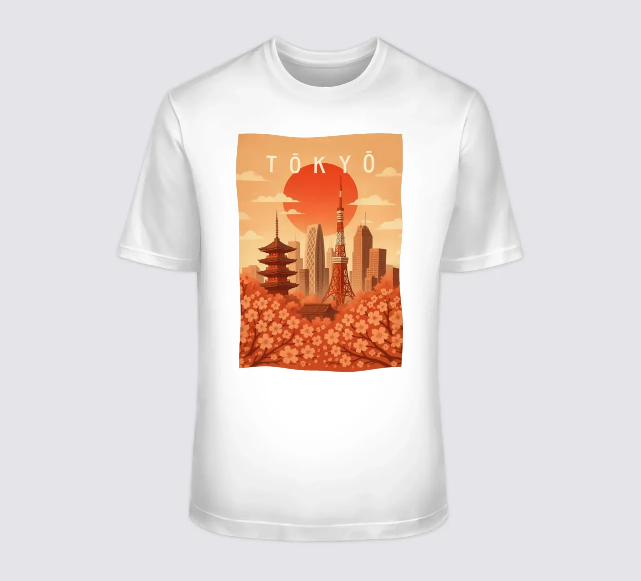 Tokio Reisposter Japan - Kersenbloesems & Neon Skyline t-shirt van Wanderlust