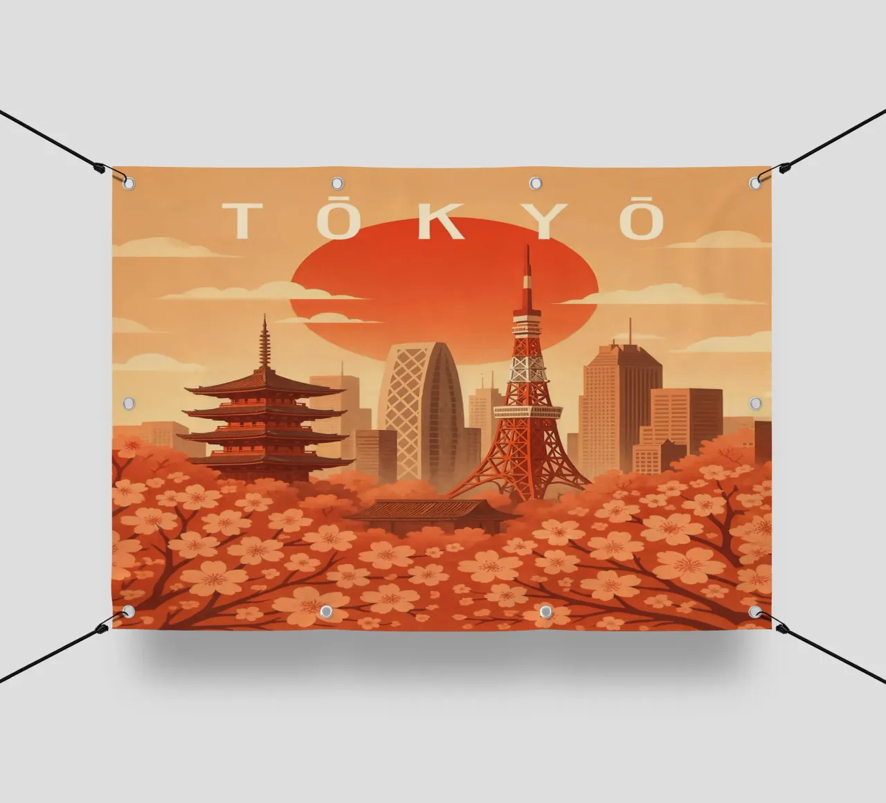 Tokyo Travel Poster Japan – Cherry Blossoms & Neon Skyline pvc cover by Wanderlust
