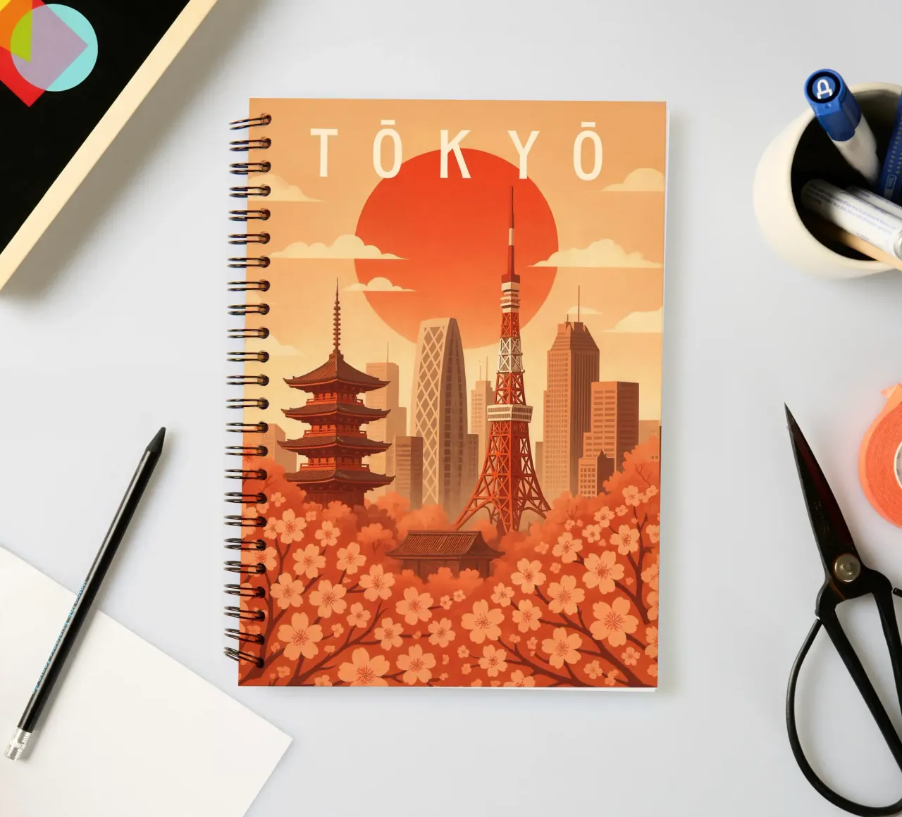 Tokyo Travel Poster Japan – Cherry Blossoms & Neon Skyline spiral notebook by Wanderlust
