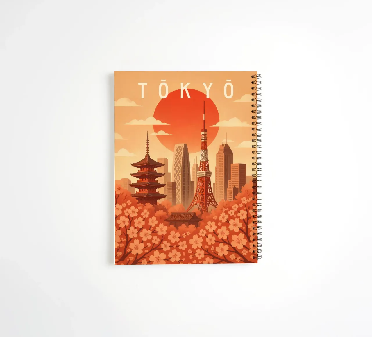 Tokyo Travel Poster Japan – Cherry Blossoms & Neon Skyline spiral notebook by Wanderlust