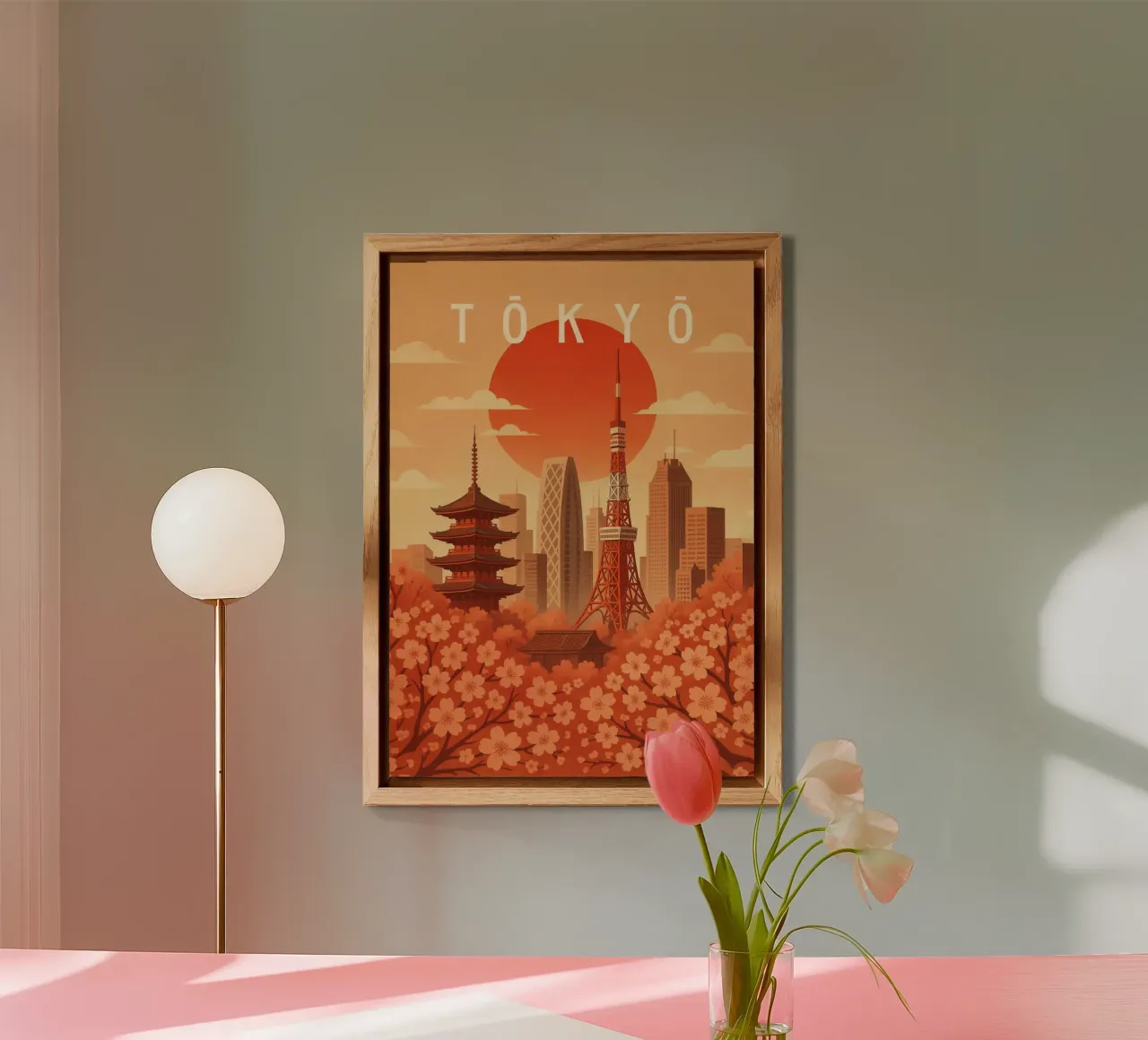 Tokyo Travel Poster Japan – Cherry Blossoms & Neon Skyline forex plate by Wanderlust