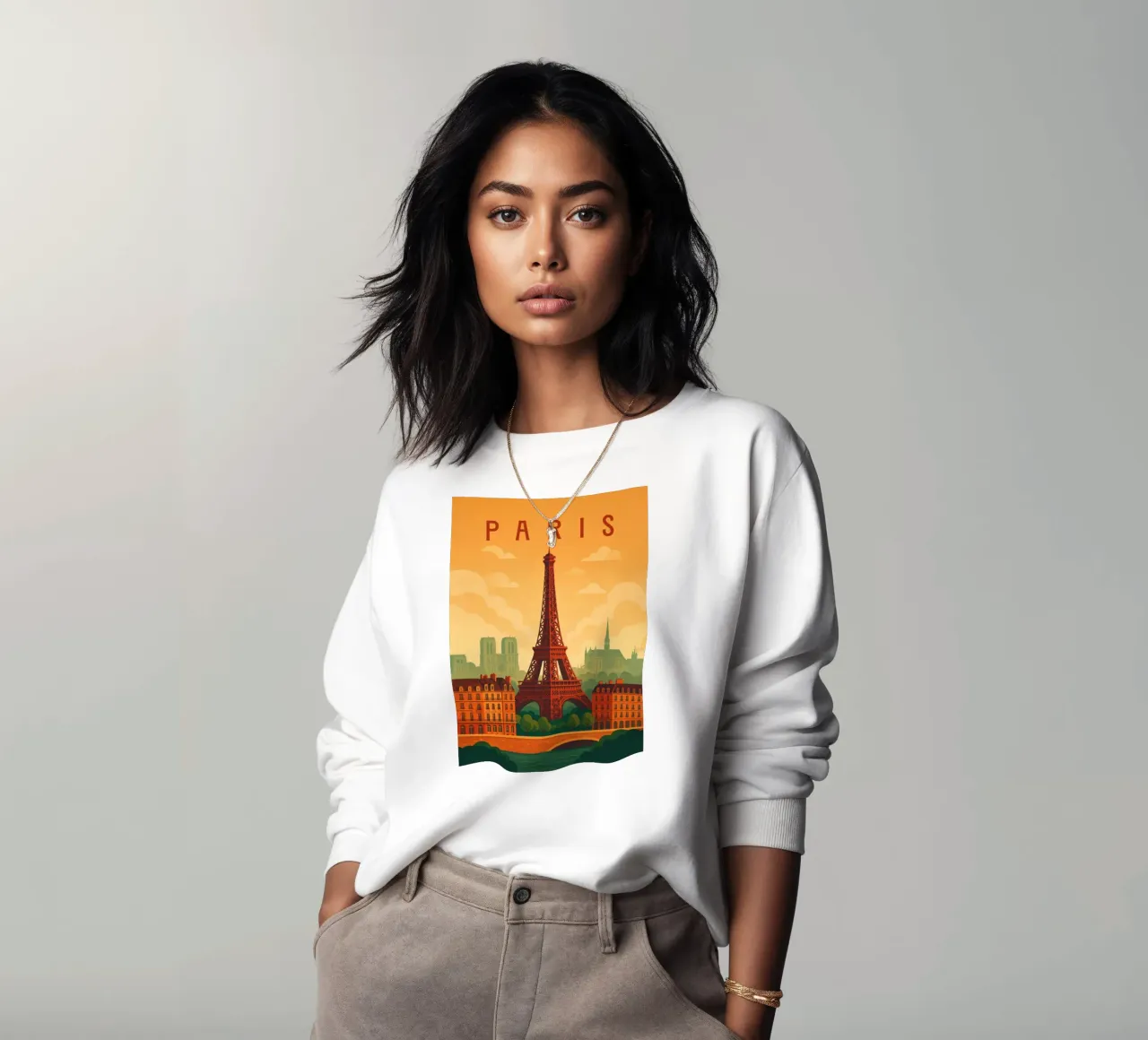 Paris Travel Poster Frankreich - Eiffelturm und romantische Seine Sweatshirt von Wanderlust