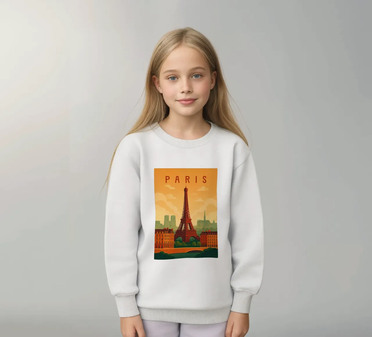 Paris Travel Poster France – Eiffel Tower and Romantic Seine kids sweatshirt by Wanderlust