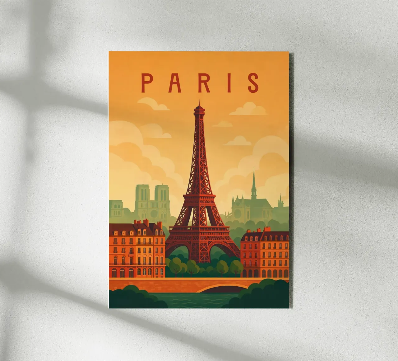 Poster di viaggio Parigi Francia - Torre Eiffel e Senna romantica alluminio dibond da Wanderlust