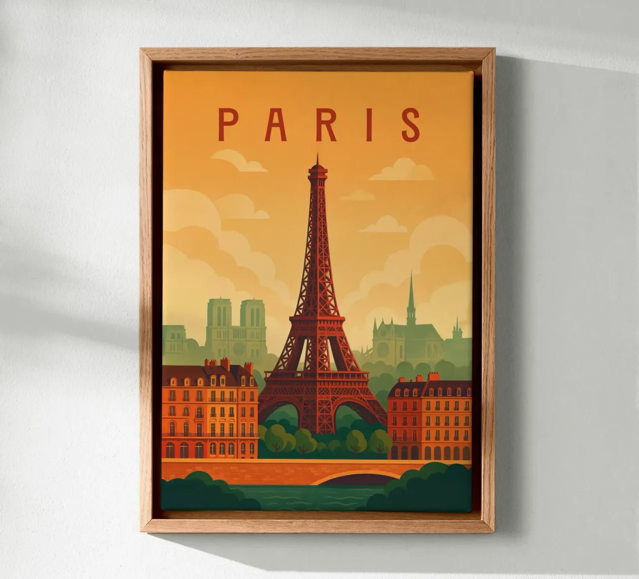 Parijs Reisposter Frankrijk - Eiffeltoren en Romantische Seine canvas met Baklijst van Wanderlust