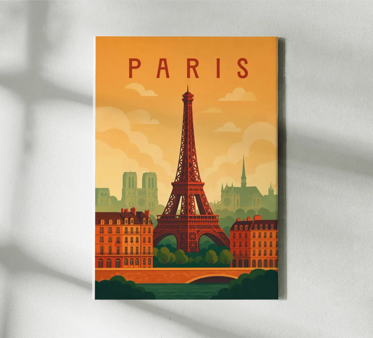 Parijs Reisposter Frankrijk - Eiffeltoren en Romantische Seine canvas met Baklijst van Wanderlust