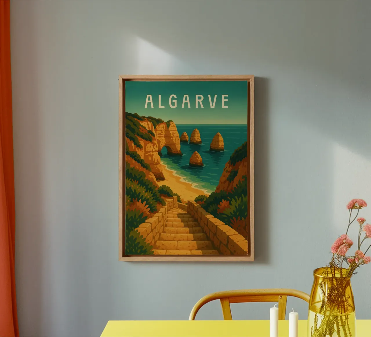 Algarve Reisposter Portugal - Kliffen & Atlantisch strand Tra canvas met Baklijst van Wanderlust