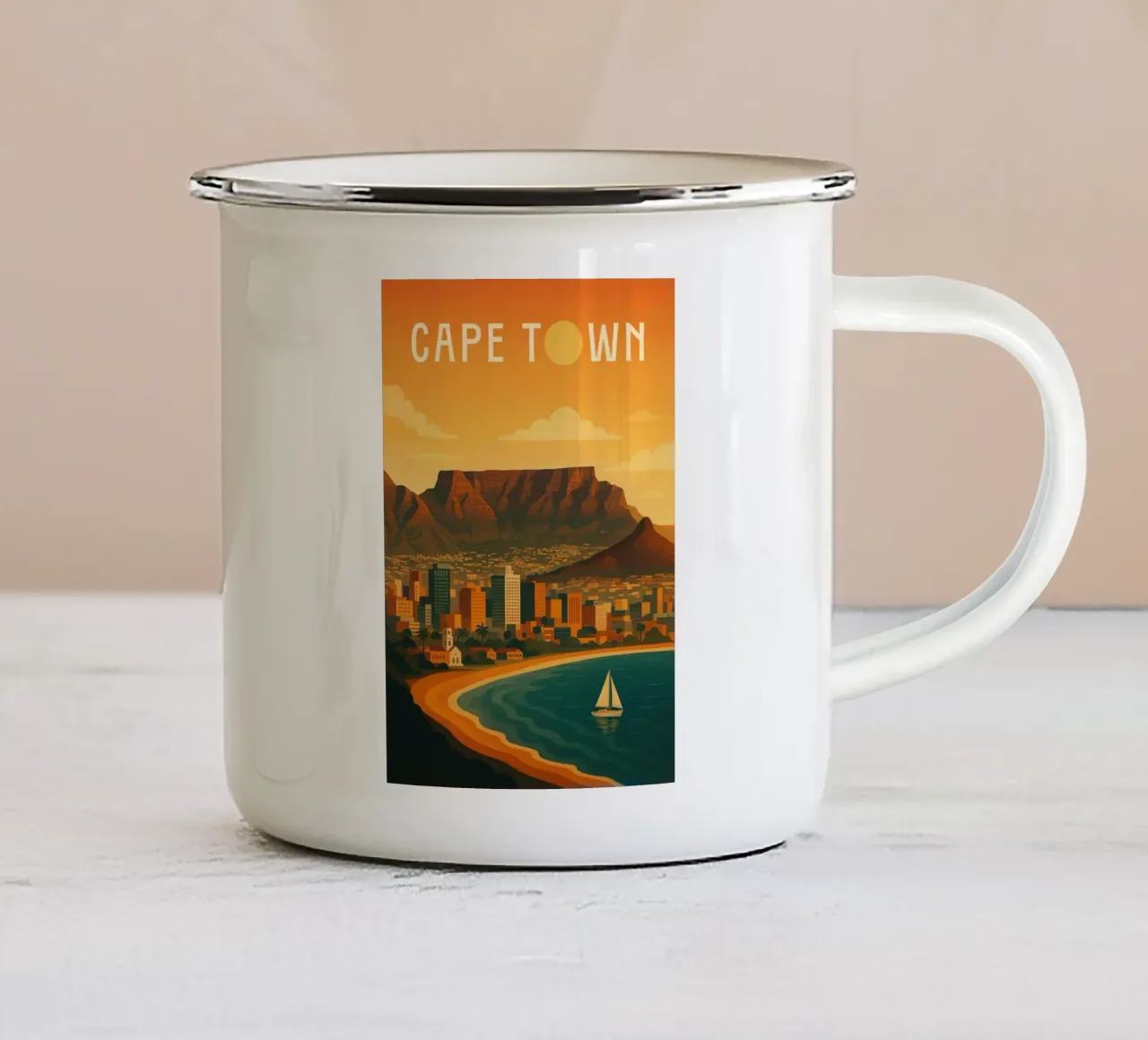 Kaapstad Reisposter Zuid-Afrika - Uitzicht op de Tafelberg emaille mok van Wanderlust