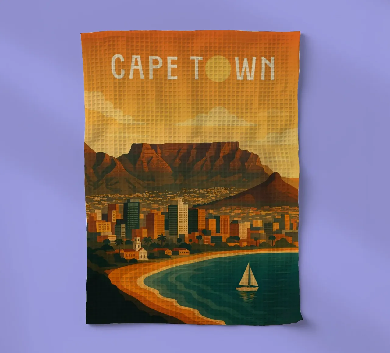Kaapstad Reisposter Zuid-Afrika - Uitzicht op de Tafelberg theedoek van Wanderlust