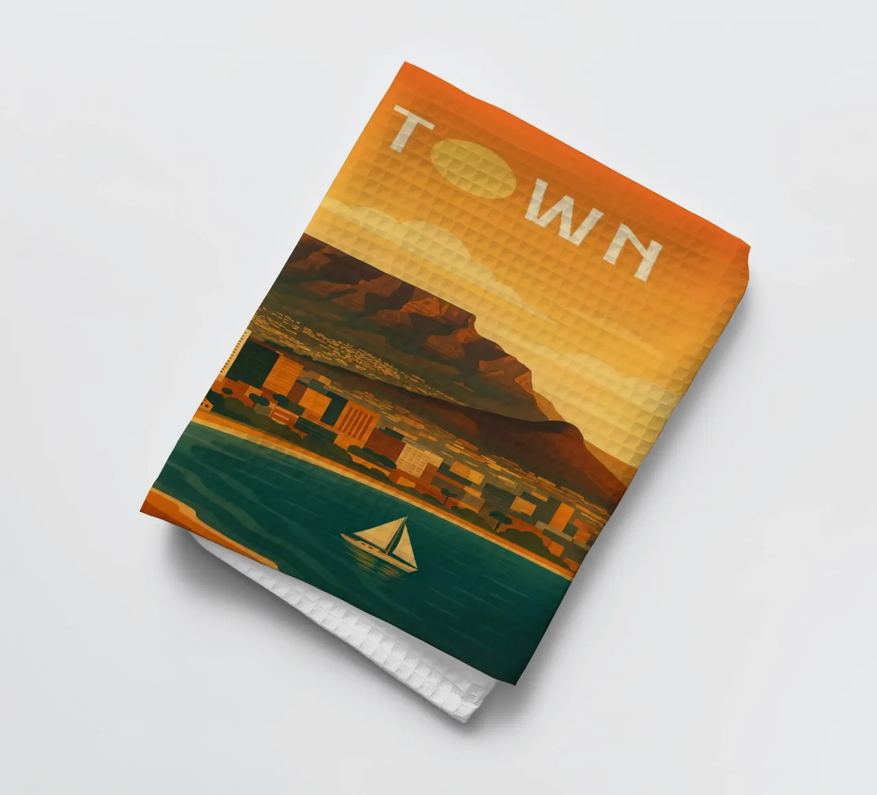 Kaapstad Reisposter Zuid-Afrika - Uitzicht op de Tafelberg theedoek van Wanderlust