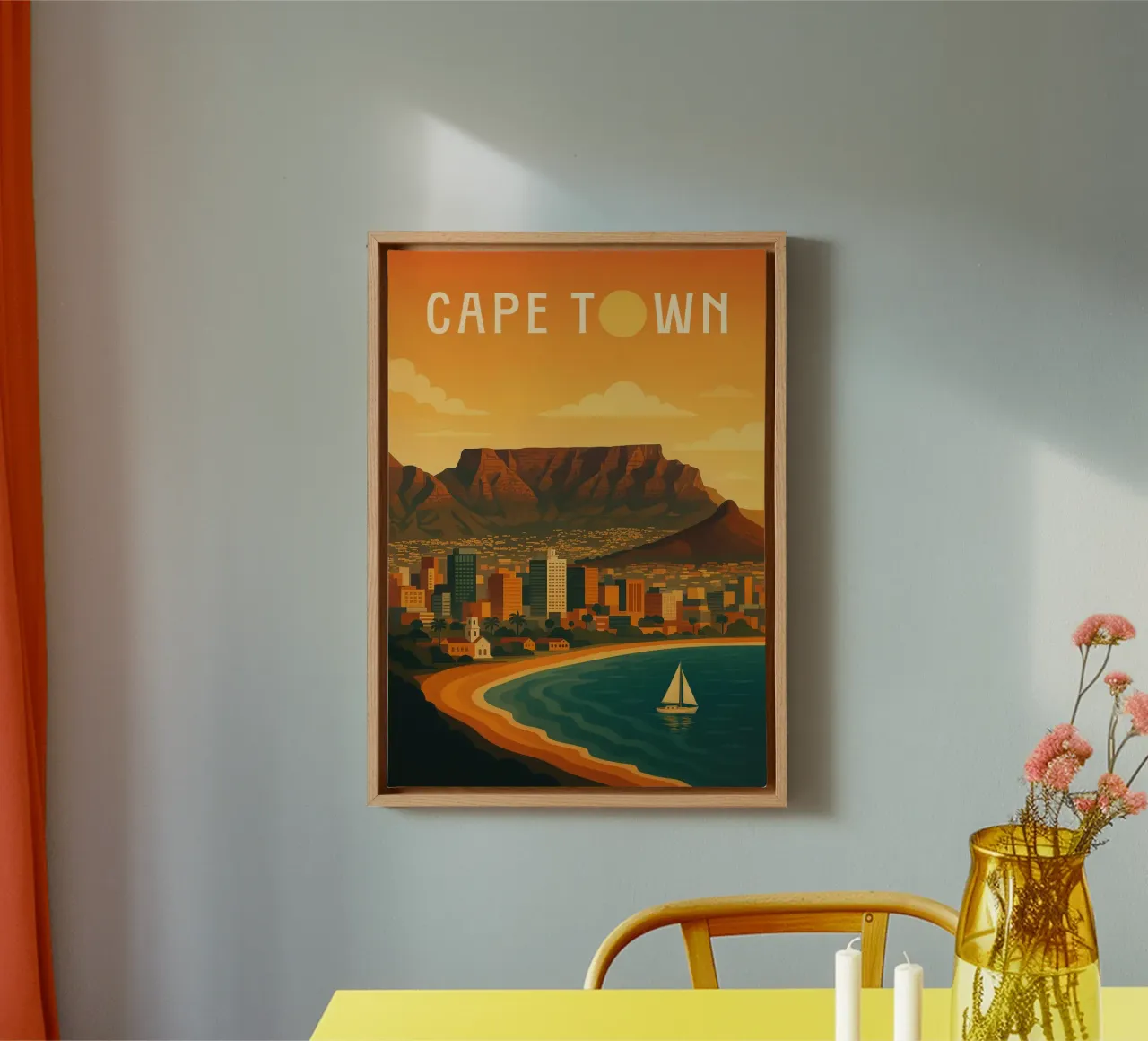 Kaapstad Reisposter Zuid-Afrika - Uitzicht op de Tafelberg canvas van Wanderlust