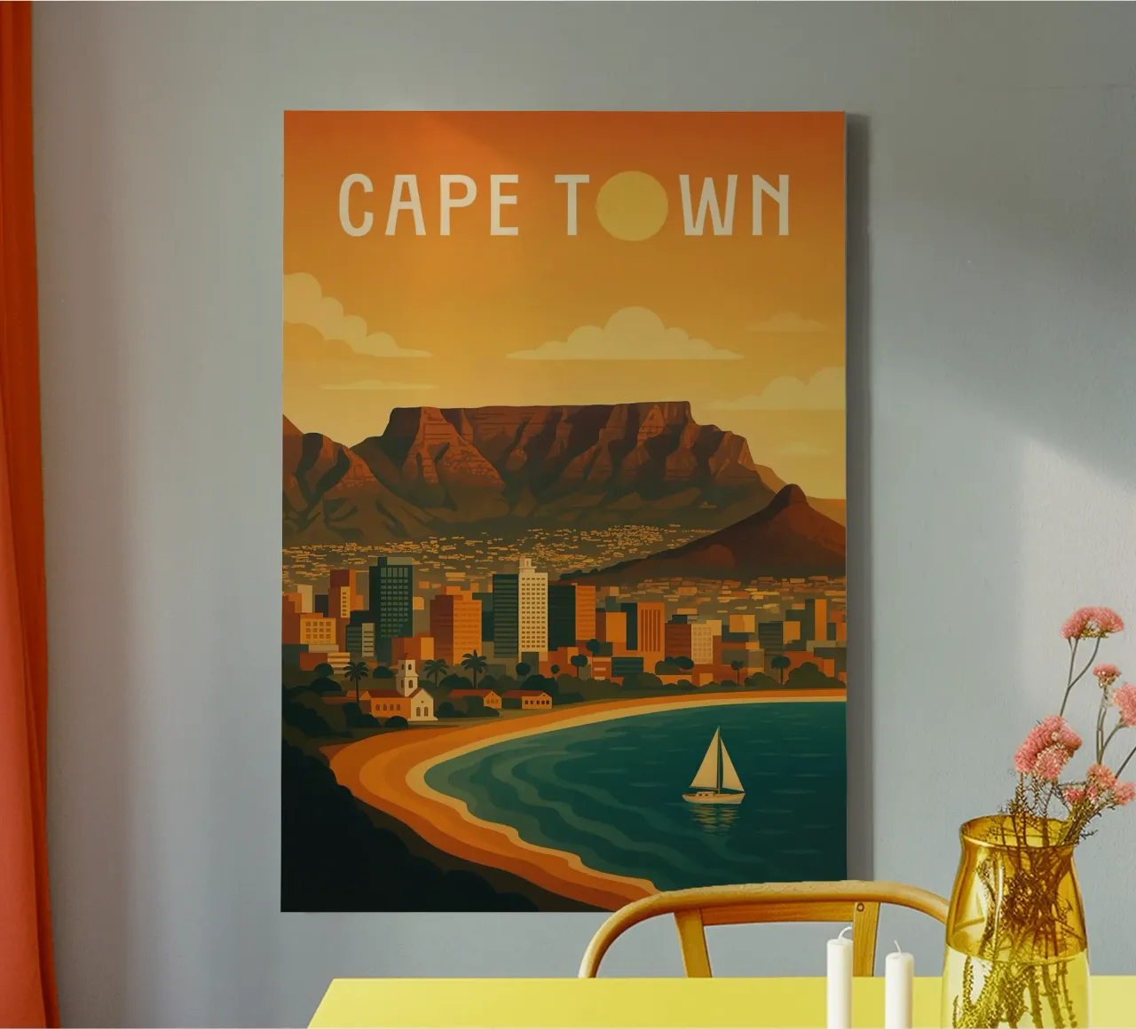 Kaapstad Reisposter Zuid-Afrika - Uitzicht op de Tafelberg canvas van Wanderlust
