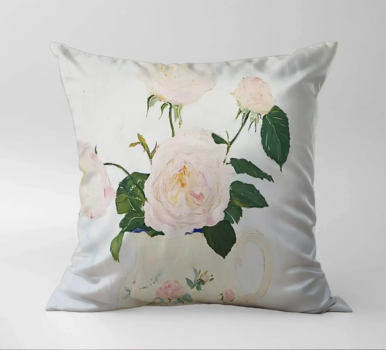 Rose in vaso, fiori, poster floreale, pittura d'epoca cuscino da Little Lila