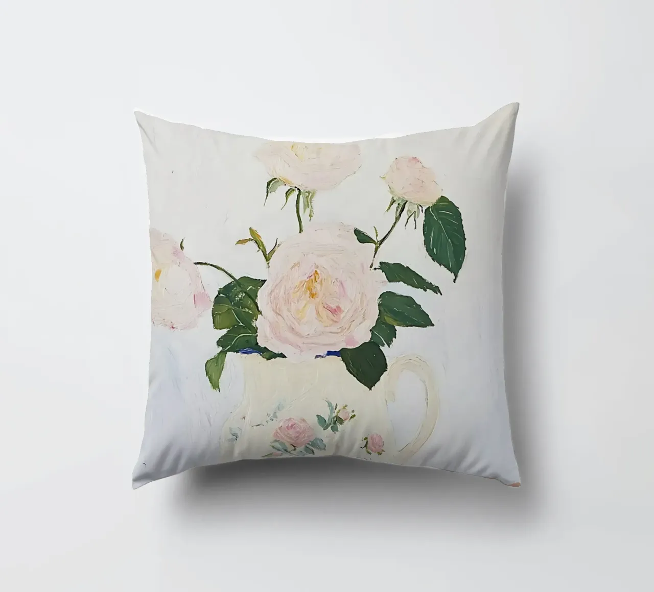Rose in vaso, fiori, poster floreale, pittura d'epoca cuscino da Little Lila