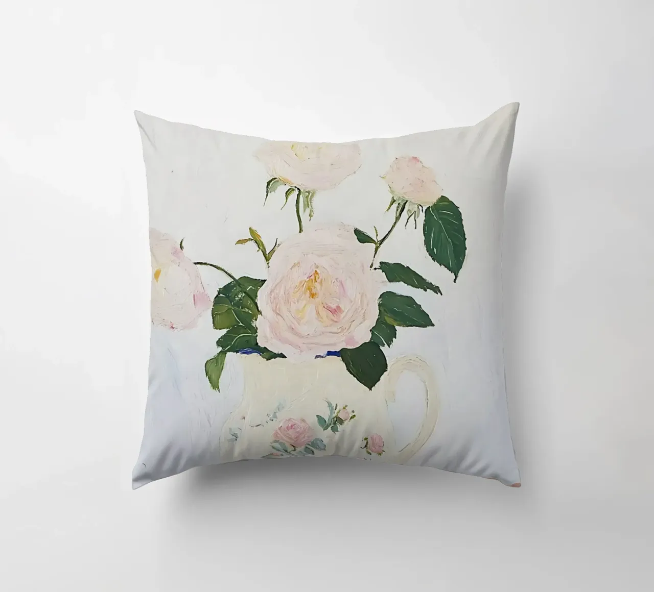 Rose in vaso, fiori, poster floreale, pittura d'epoca cuscino da Little Lila