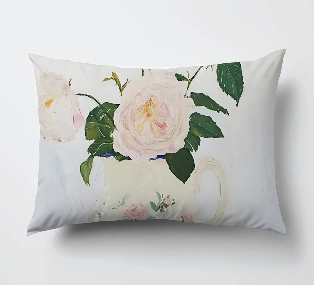 Rose in vaso, fiori, poster floreale, pittura d'epoca cuscino da Little Lila