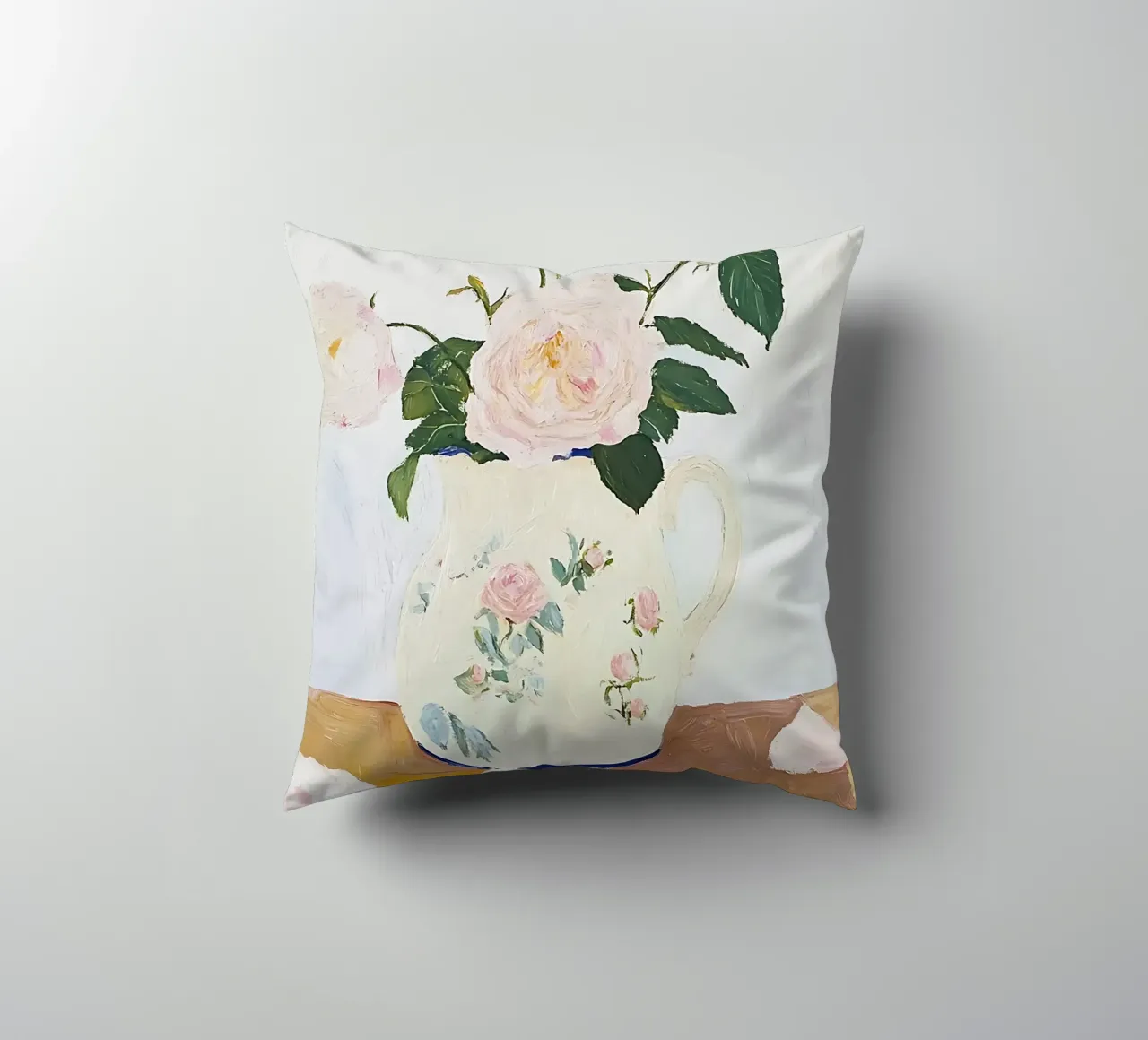 Rose in vaso, fiori, poster floreale, pittura d'epoca cuscino da Little Lila