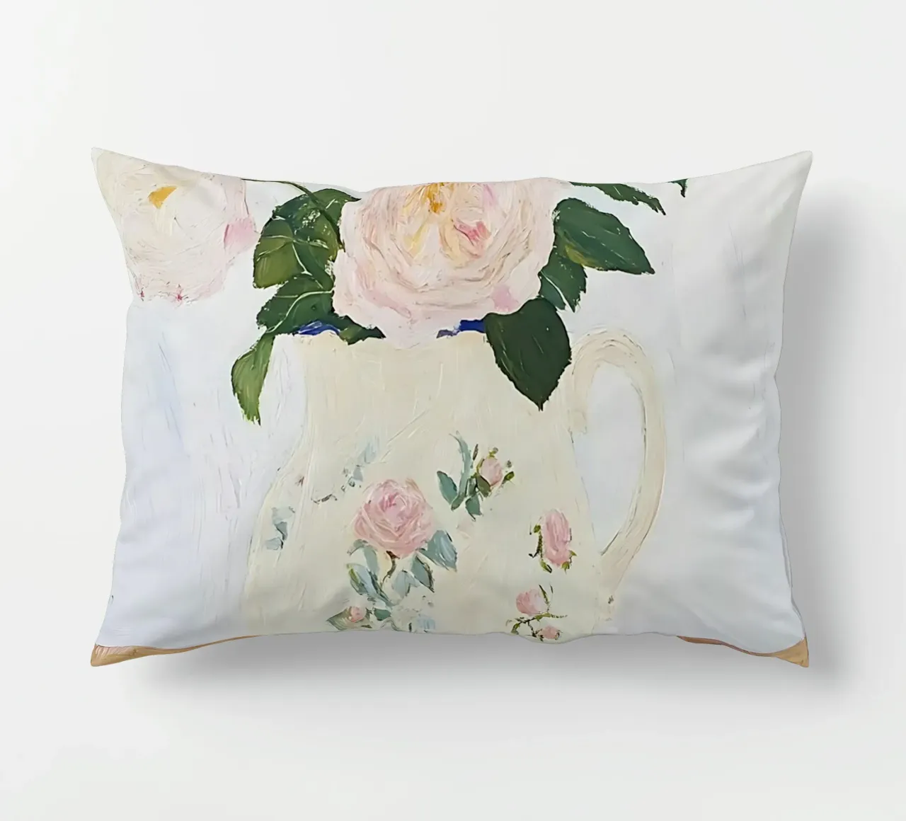 Rose in vaso, fiori, poster floreale, pittura d'epoca cuscino da Little Lila