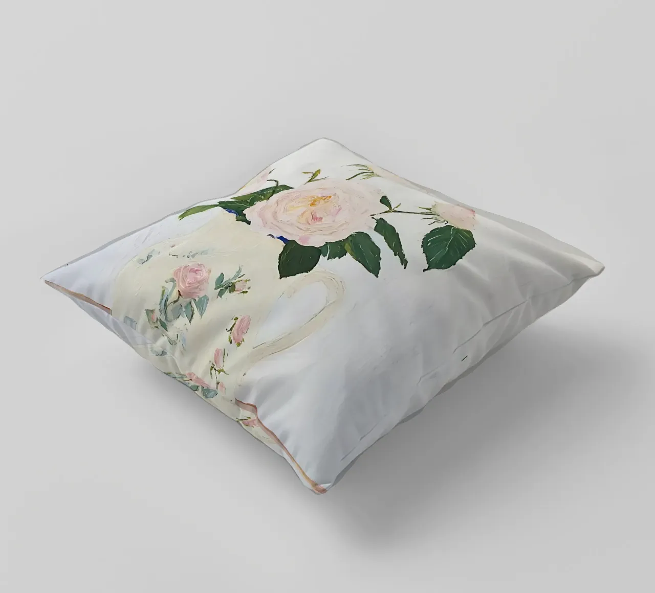 Rose in vaso, fiori, poster floreale, pittura d'epoca cuscino da Little Lila