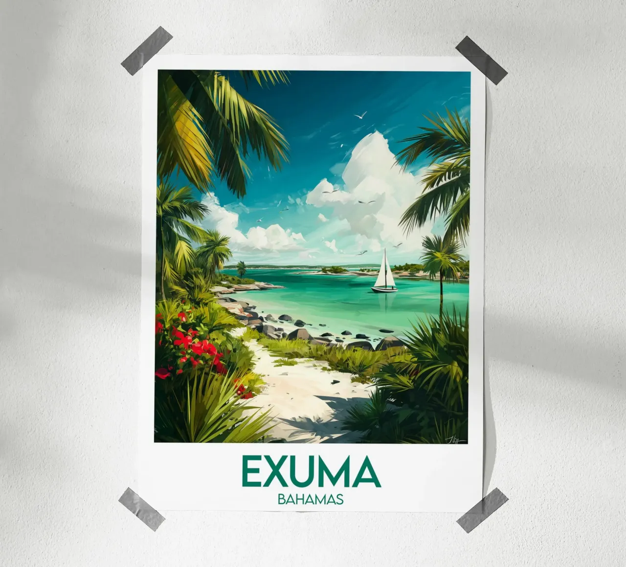 Affiche Exuma Bahamas poster avec cadre en bois de Frame the World