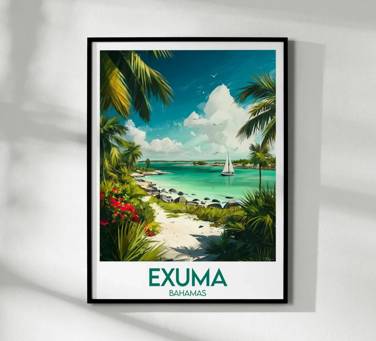 Affiche Exuma Bahamas poster avec cadre en bois de Frame the World