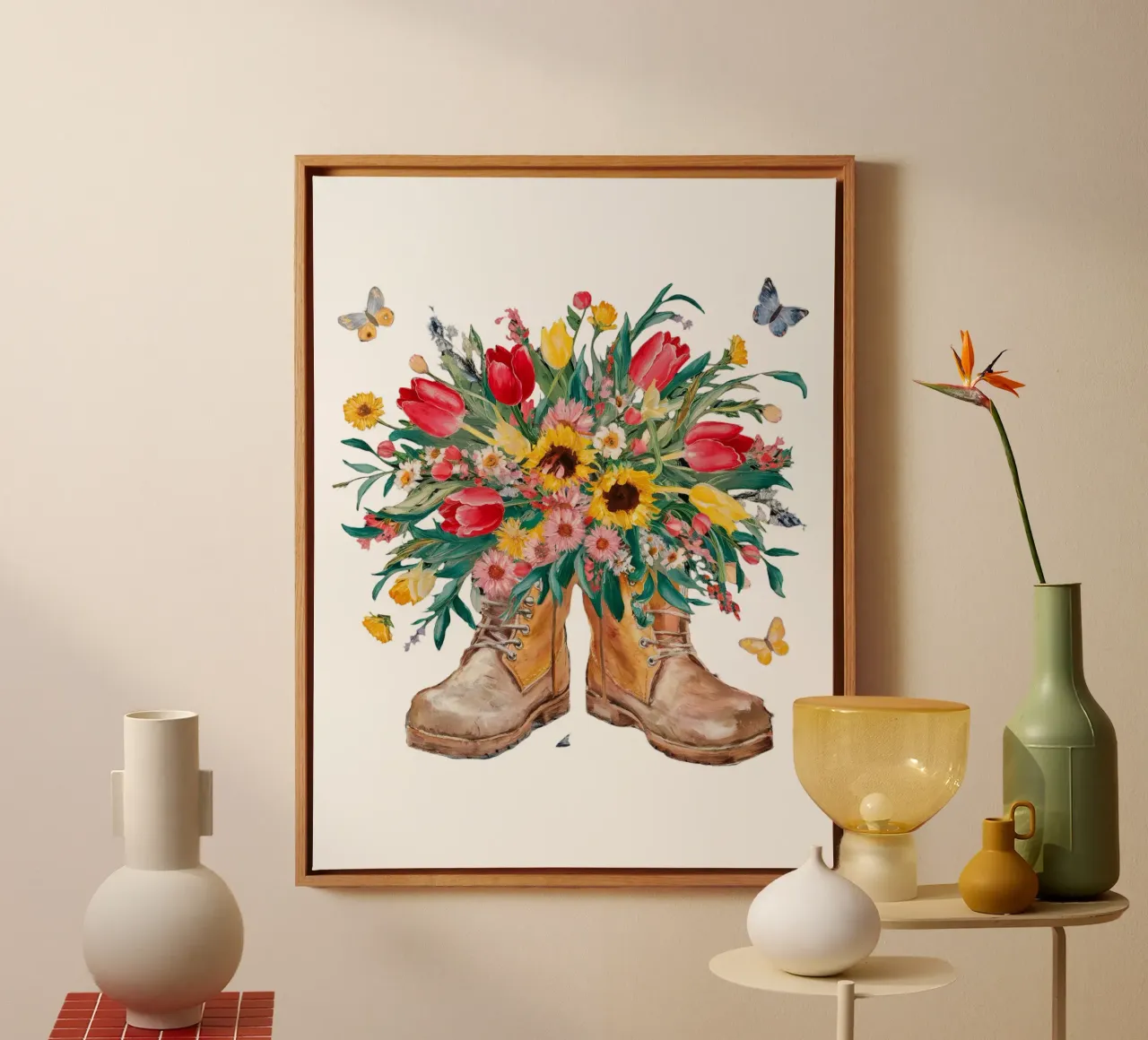 Botas con flores lienzo con Marco flotante de dinem