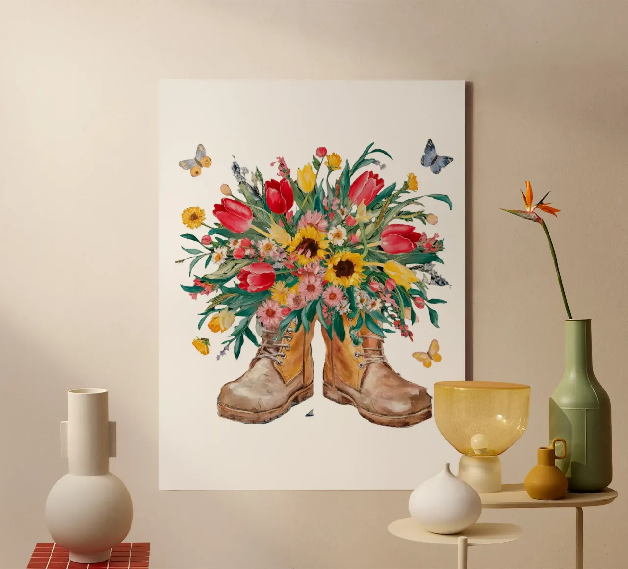 Botas con flores lienzo con Marco flotante de dinem