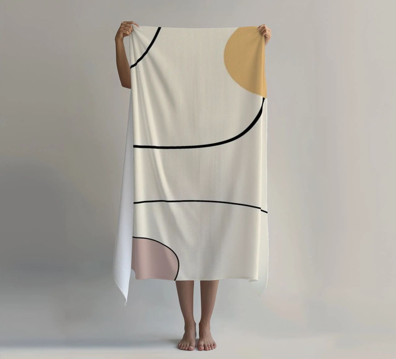 Minimal graceful line art abstract 21 beach towel by Little Dean