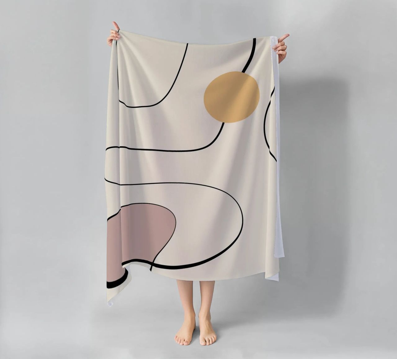 Minimal graceful line art abstract 21 beach towel by Little Dean