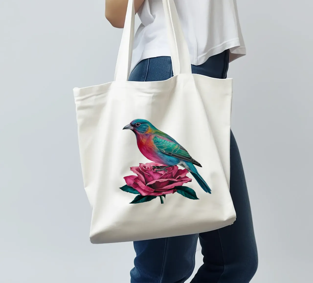 Der Vogel und die Rose Jutebeutel von dinem
