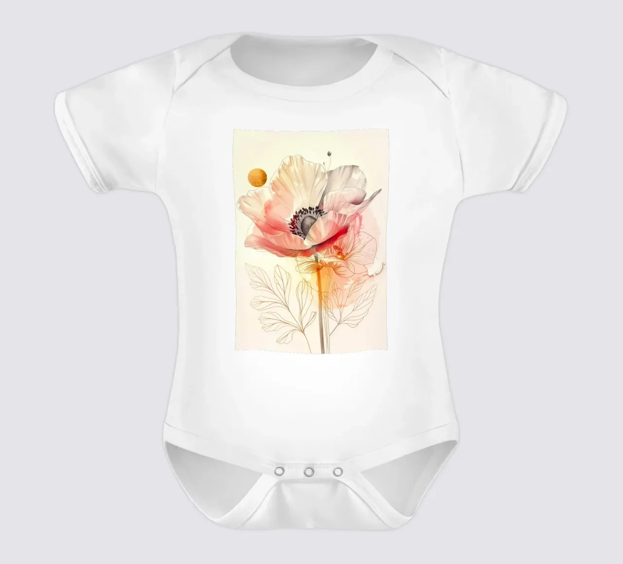 Poppy flower short-sleeve baby romper by Justyna Jaszke JBJart