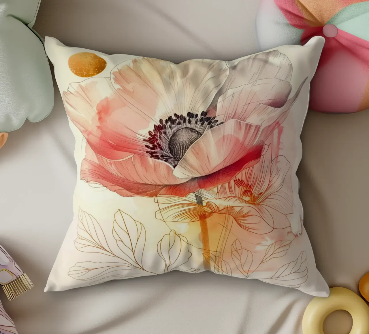 Poppy flower decorative cushion by Justyna Jaszke JBJart