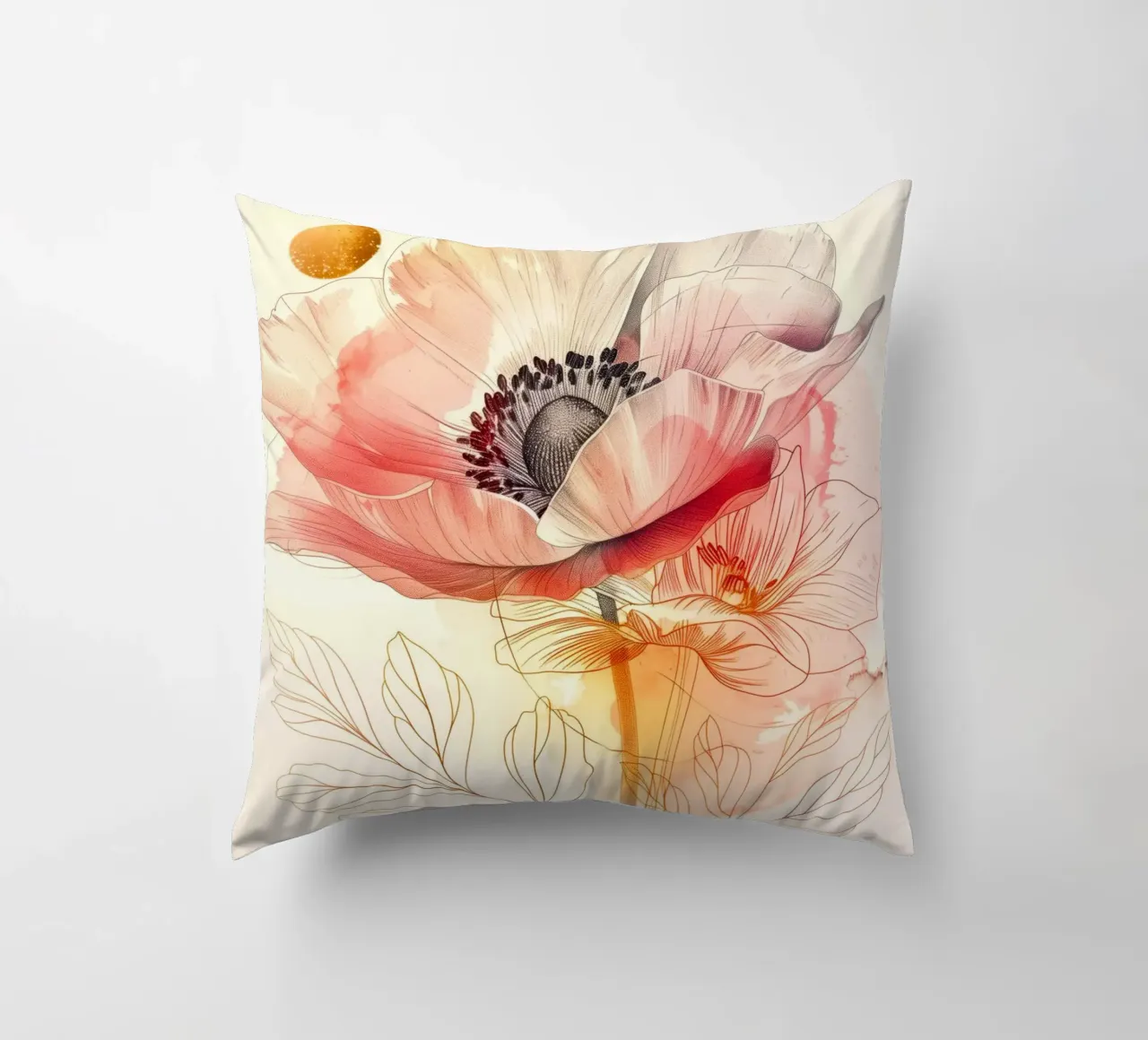 Poppy flower decorative cushion by Justyna Jaszke JBJart