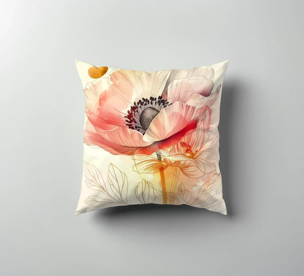 Poppy flower decorative cushion by Justyna Jaszke JBJart