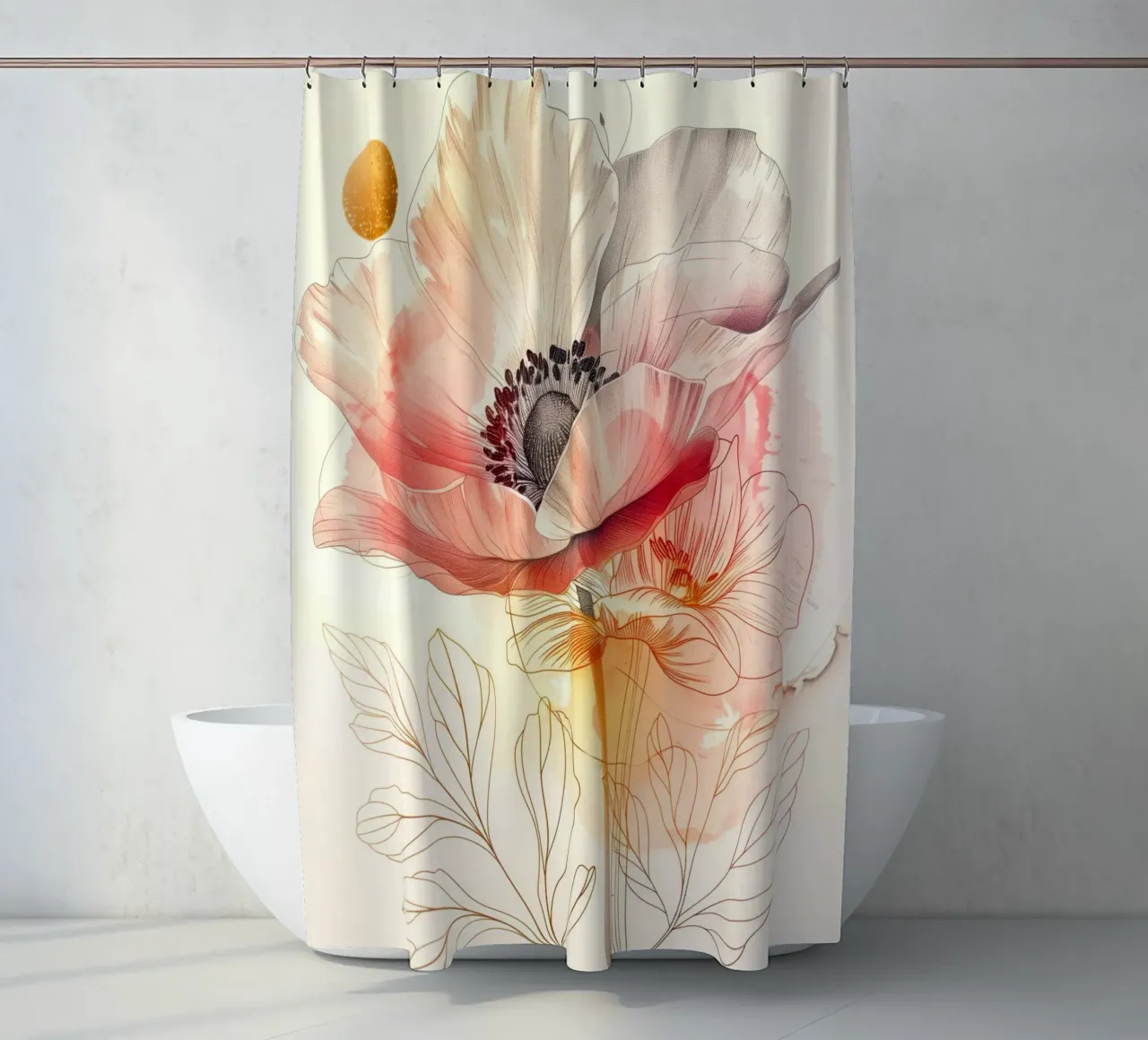 Poppy flower shower curtain by Justyna Jaszke JBJart