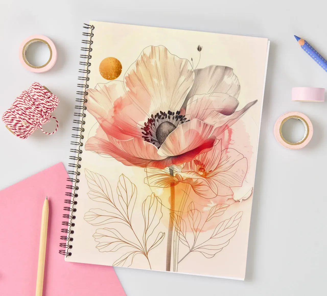 Fleur de coquelicot carnet à spirale de Justyna Jaszke JBJart