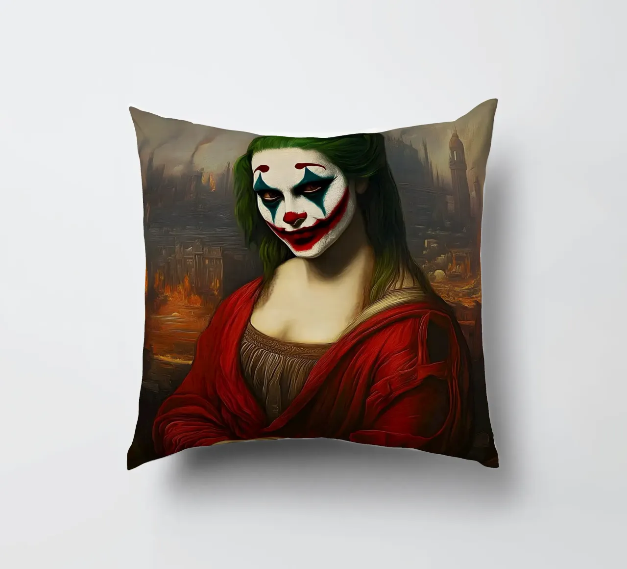 Joker incontra Monna Lisa cuscino da M-Ulrich-Digital Art