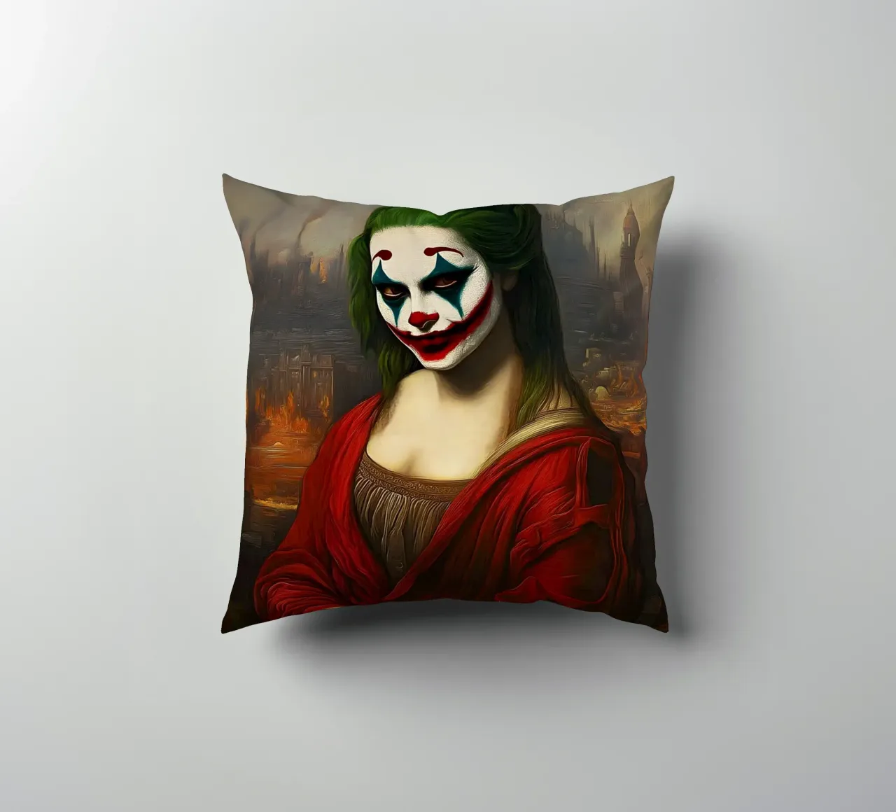Joker incontra Monna Lisa cuscino da M-Ulrich-Digital Art