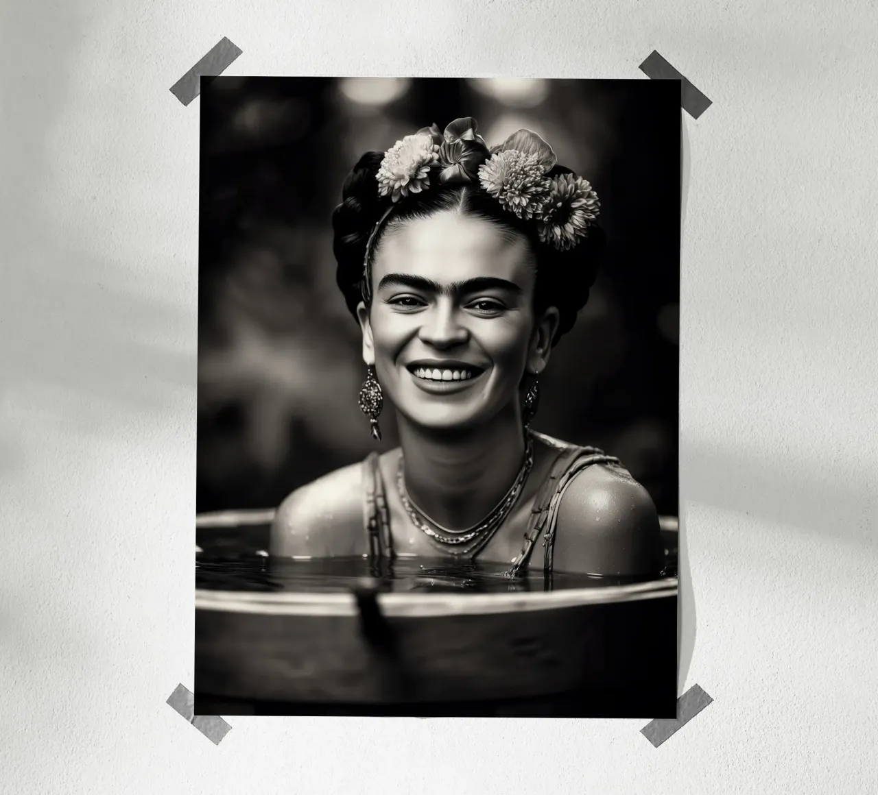 Frida Kahlo nella vasca da bagno | Digitale bianco e nero poster da Autofocus