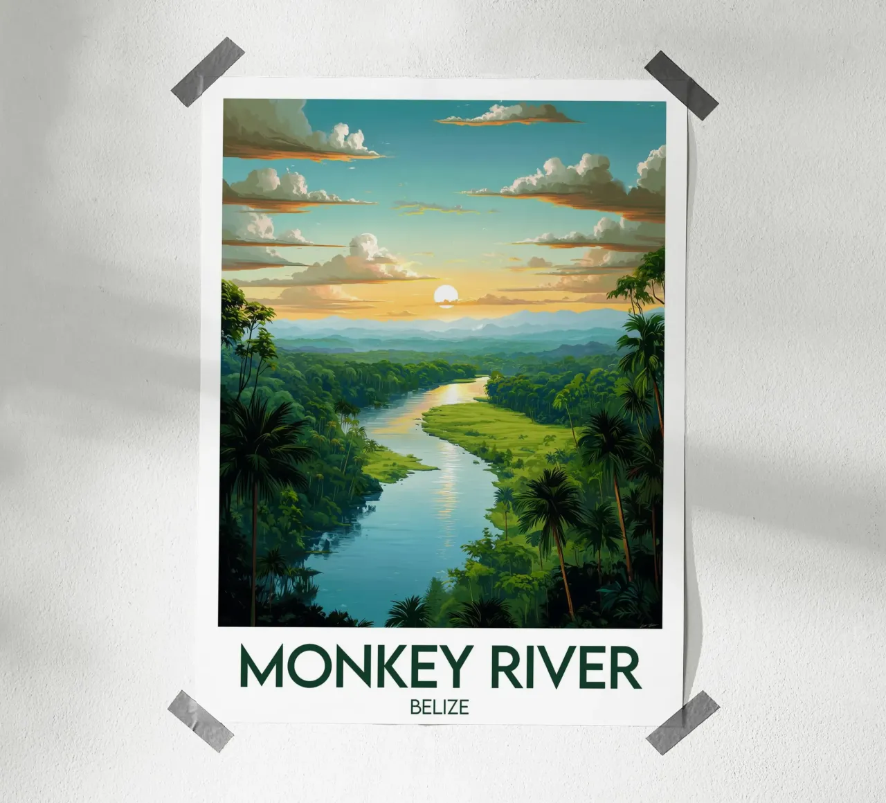 Affiche Monkey River poster con telaio in legno da Frame the World