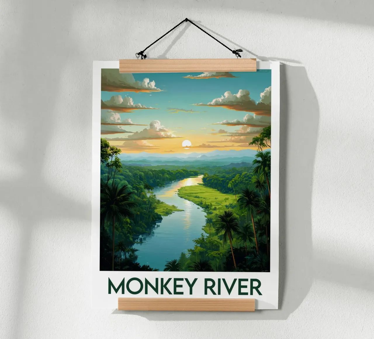 Affiche Monkey River poster con telaio in legno da Frame the World