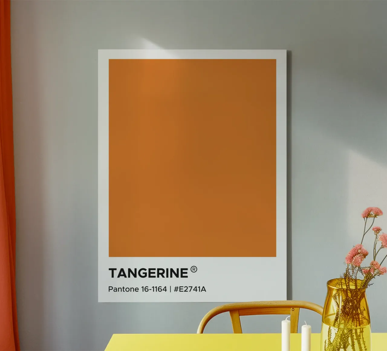 Tangerine Pantone Leinwand mit Schattenfugenrahmen von Paigaam Studio